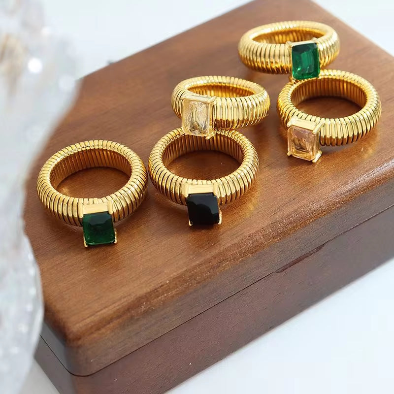 Luxury Stainless Steel Aesthetic Cubic Zircon Designer Jewelry Boho Elastic Smart Ring for Couple Wholesale My Store