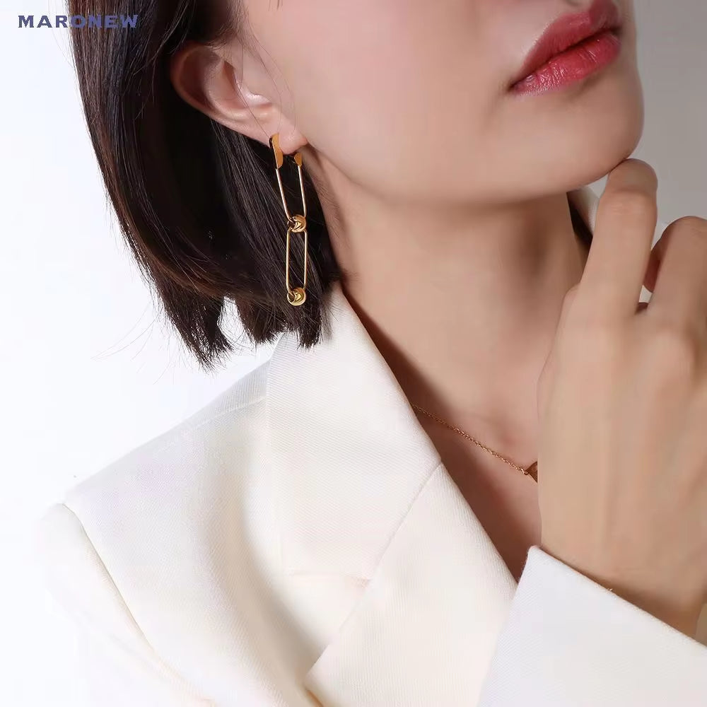 Designer Custom French Bohemian Fashion Jewelry 18K Gold Plated Stainless Steel Paper Clip Ball Studs Earrings My Store