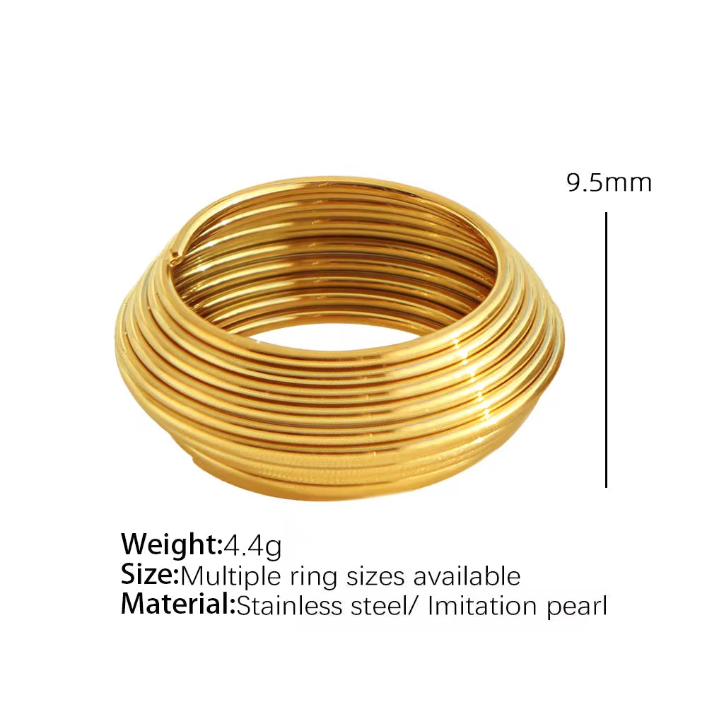 JEWELRY JZ20 New Exaggerated Geometric 18K Gold Plated Multi-Layer Stripe Ring My Store