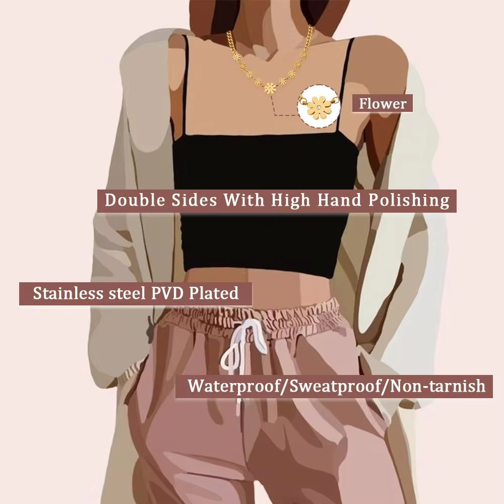 18K Gold Plated Stainless Steel Cuban Chain Jewelry Gift Daisy Flower Pendants Choker Necklace for Women My Store