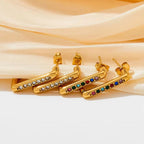 New Design Waterproof 18K Gold Plated Stainless Steel Jewelry Zircon Trimmed Rectangle Hoop Earrings My Store