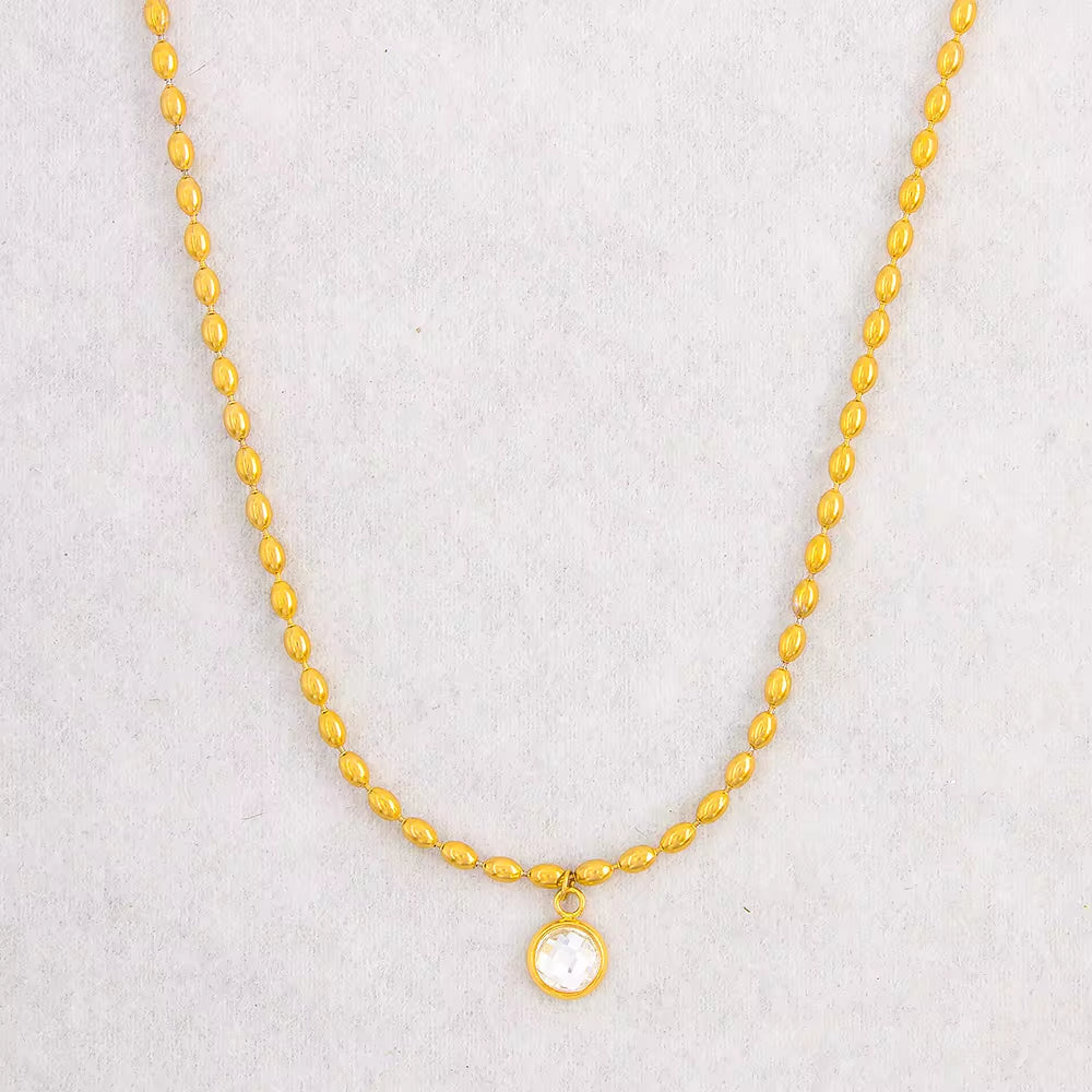 Delicate Stainless Steel Colorful Oval Bead Chain Jade Bead Pendant Necklace Vintage Stone Choker Gift for Lovers My Store