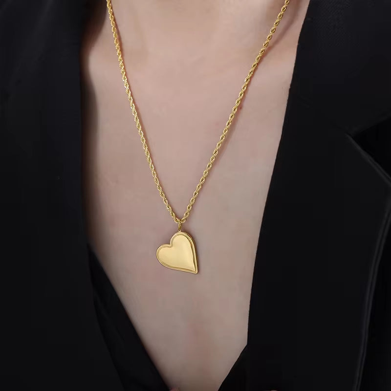 INS Stainless Steel 18K Gold PVD Plated Personalized Heart Earrings Necklace Titanium Steel Heart Choker Necklace My Store