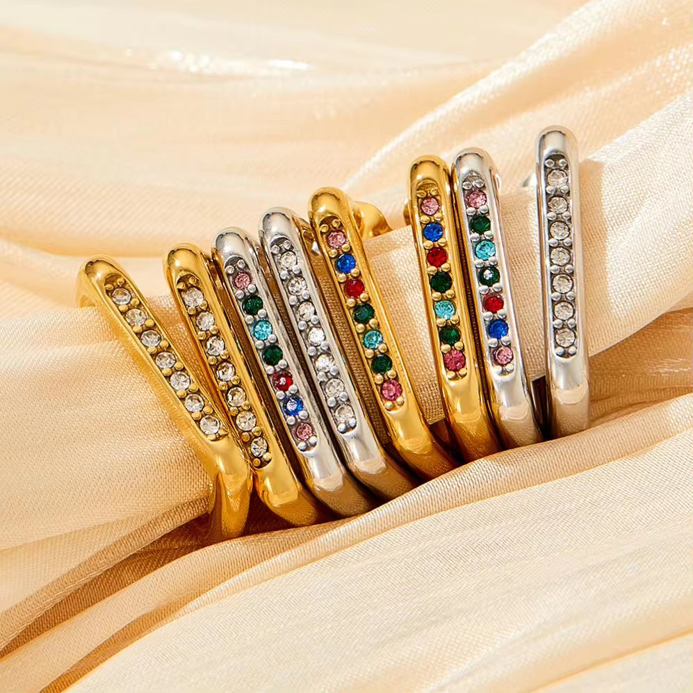 New Design Waterproof 18K Gold Plated Stainless Steel Jewelry Zircon Trimmed Rectangle Hoop Earrings My Store