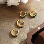 Designer Custom Bohemian Fashion 18K Gold Plated Stainless Steel American Cz Zirconia Huggie Earrings My Store