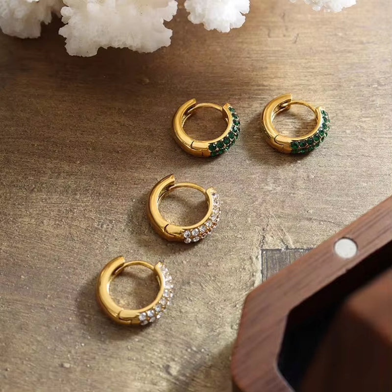 Designer Custom Bohemian Fashion 18K Gold Plated Stainless Steel American Cz Zirconia Huggie Earrings My Store