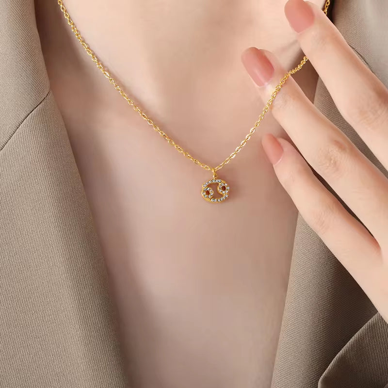 Minimalist Twelve Constellations18K Gold Plated Chain Crystal Charm Zodiac Necklace My Store