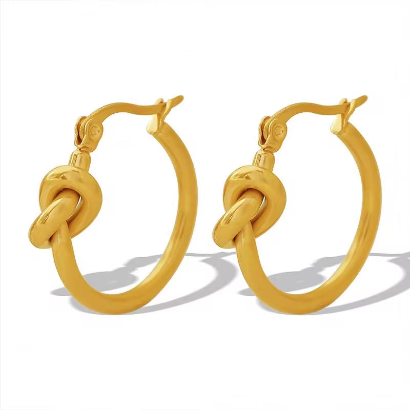 JEWELRY EH173 Knotted Circle Earrings Circle Earrings Stainless Steel 18K Gold Plated Earrings for Women My Store