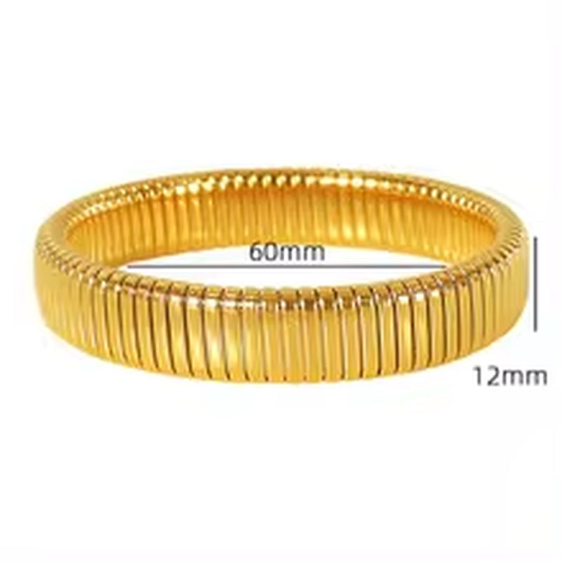 JEWELRY SZ16 Hight Quality Vertical Stripe Circle Stacking Bracelet Wide Bracelet Stainless Steel Bangle for Women My Store