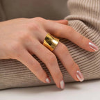 Smooth Gold Plated Full Zirconia Open Ring Stainless Steel Tiger Eye Turquoise Stone Stacking Rings Jewelry Girls My Store