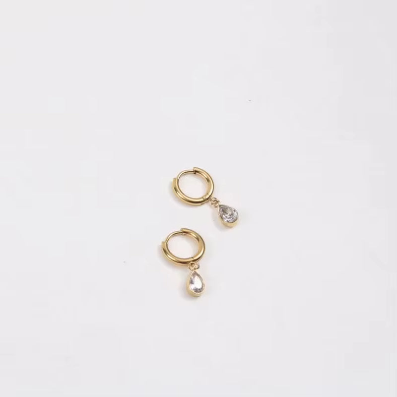 18K Gold Plated Earrings Stainless Steel Waterdrop Zircon Hoop Earring for Girls FJE0176 My Store