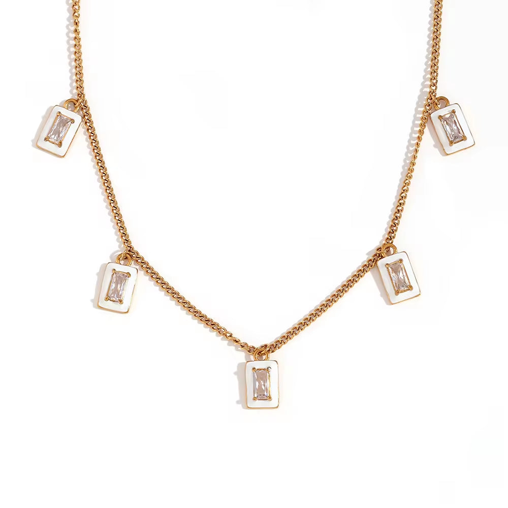 Shining Zircon Enamel Charm Necklace Gold Plated Jewelry Water Drop Choker Necklace Stainless Steel Necklace My Store