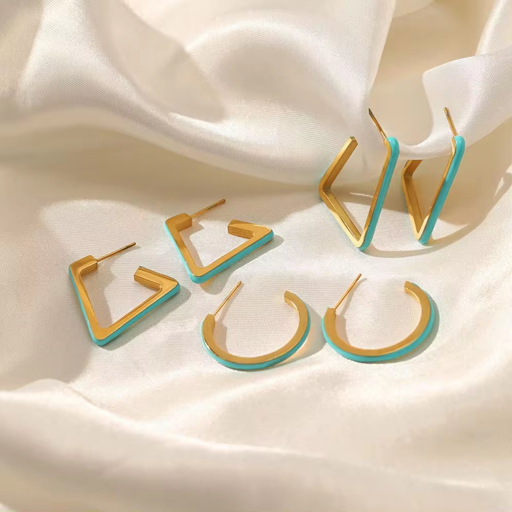 Vintage Blue Oil Dripping U-Shaped Geometric Open Earrings Stainless Steel Jewelry Gift Stud Earrings for Women My Store