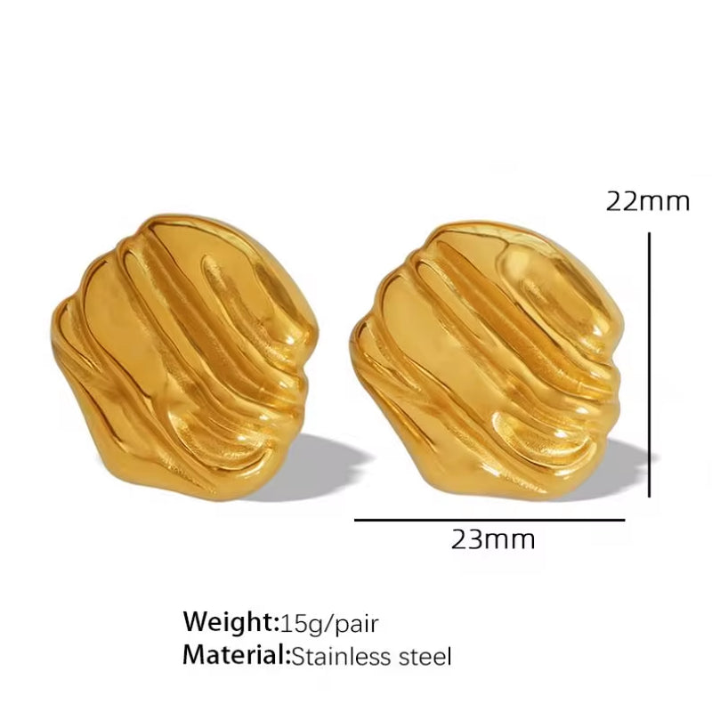 JEWELRY EH140 New Stainless Steel 18K Gold Plated Geometric Rectangle Pleated Earrings My Store