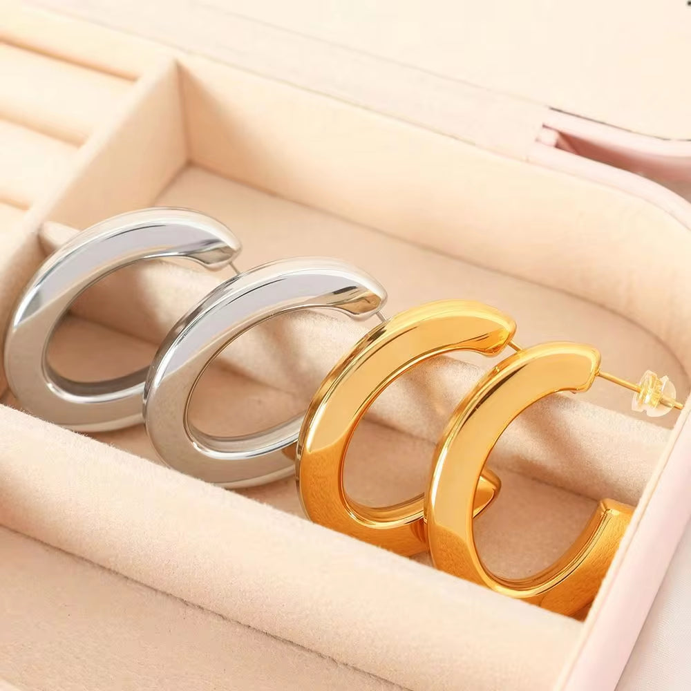 JEWELRY EH283 French Glossy Design C-Shaped Earrings Stainless Steel 18K Gold Plated Earrings My Store