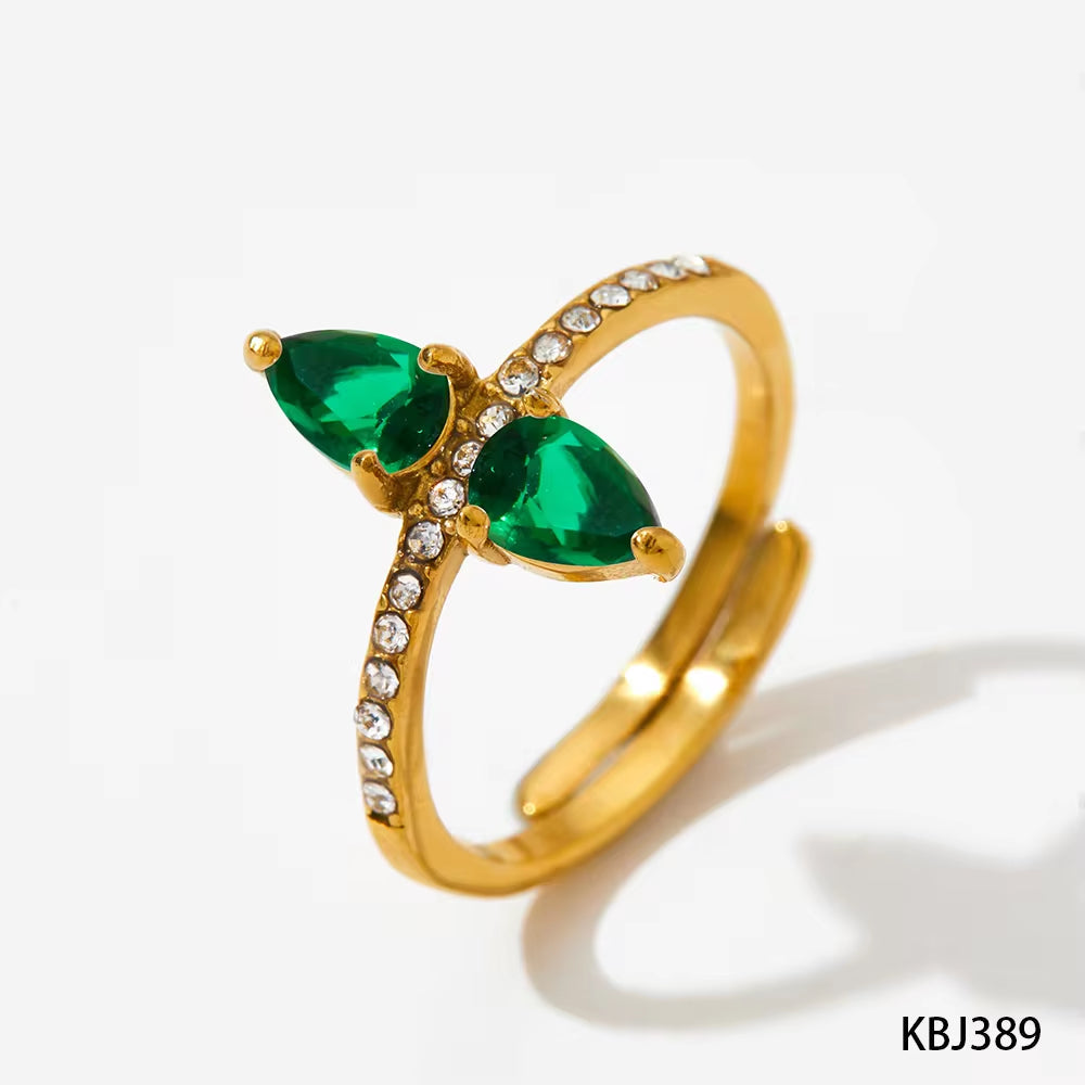 INS Charm Gold Plated Drop Shape Crystal Rhinestone Rings Waterproof Stainless Steel Jewelry Wrap Open Rings Gift for Women My Store