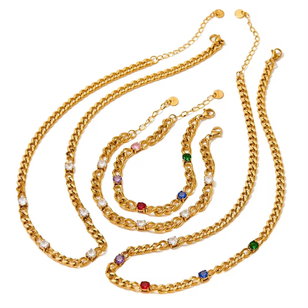 Exquisite Cubic Zirconia Stainless Steel Rainbow Cz Necklace Bracelet for Women Waterproof Fashion Jewelry Set My Store