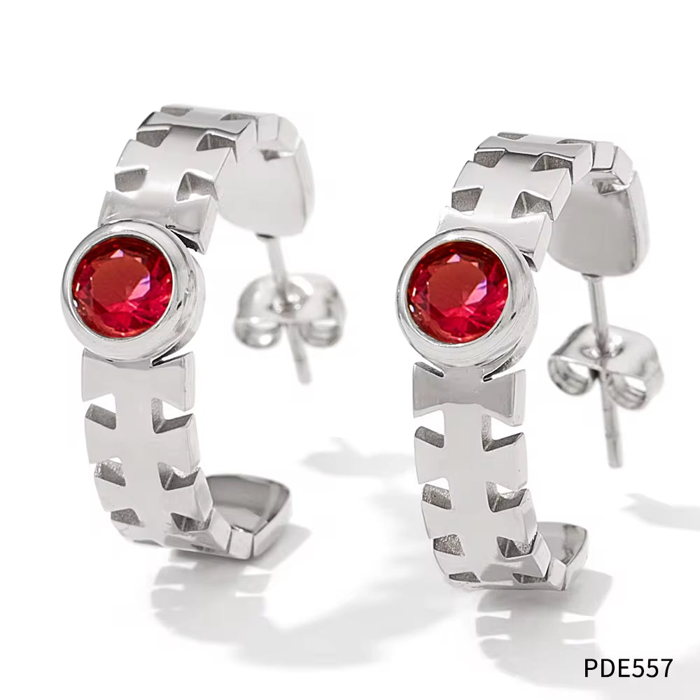 Wholesale Tarnish Free Jewelry 18K Gold Plated Stainless Steel Hook Earrings Colorful Cz Crystal Hoop Earrings for Women My Store