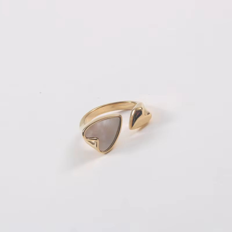 Wholesale 18K Gold Plated Stainless Steel Two Heart Shell Rings for Women My Store