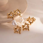 Design Lava Heart Pearl 18K Stainless Steel Gold Plated Hollow Heart Maple Leaf Open Ring for Women My Store