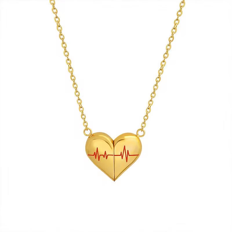 Non Tarnish Fashion Plated 316L Stainless Steel Detachable Magnet Cardiogram Heart Pendant Necklace Women My Store