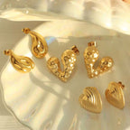 JEWELRY EH EH177-9 High Quality Wholesale Custom Cheap French Fashion Pleated Textured Heart Drop Earrings My Store