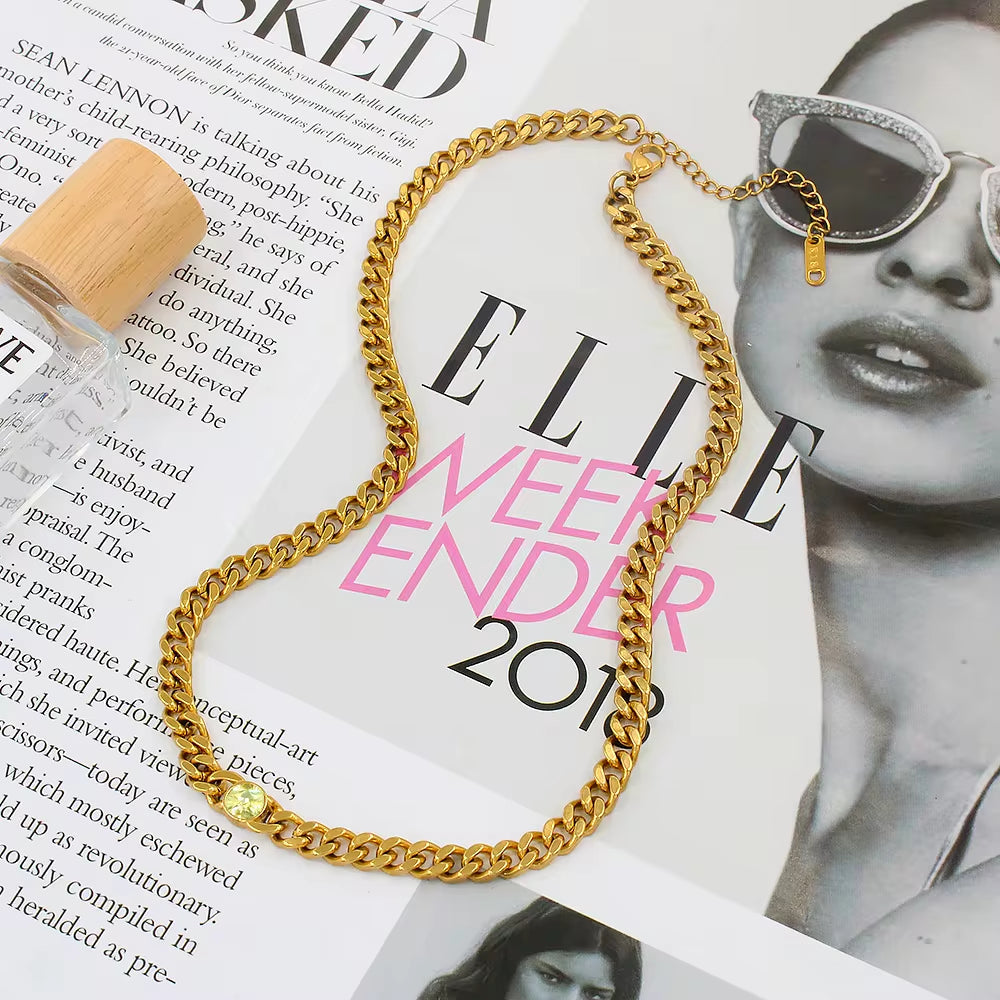 Exquisite Stainless Steel 18K PVD Gold Plated Emerald Gemstone Birthstone Pendant Cubic Zircon Choker Necklace Jewelry My Store