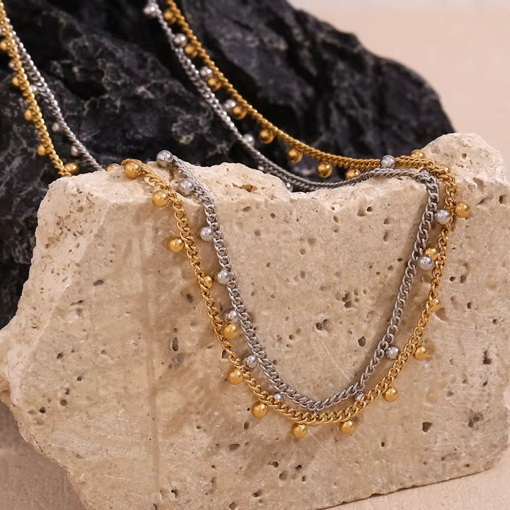 Bohemian Jewelry Beaded Tassel Necklace Gold Plated Chain Necklace Stainless Steel Jewelry My Store