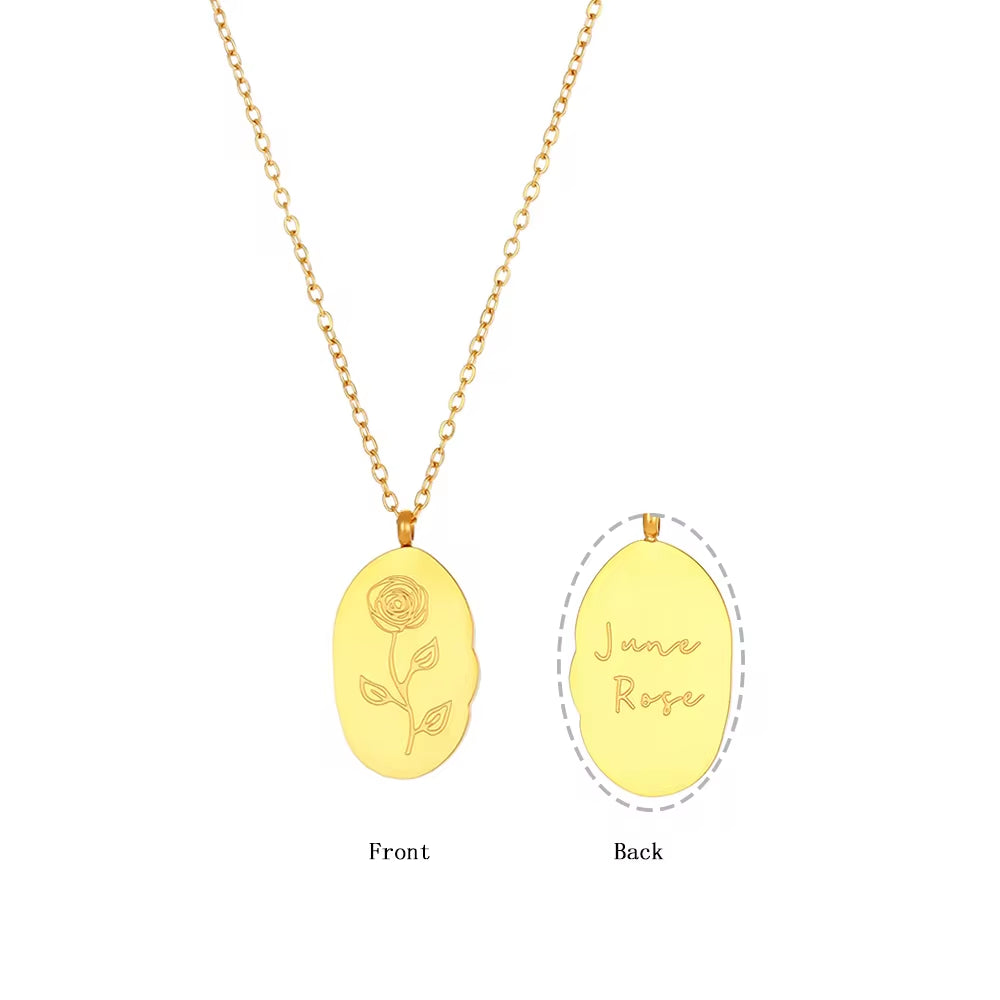 Trendy Month Flower Design 18K Gold Plated 12 Birthstone Pendant Necklace Tarnish Free Jewelry in Stainless Steel My Store