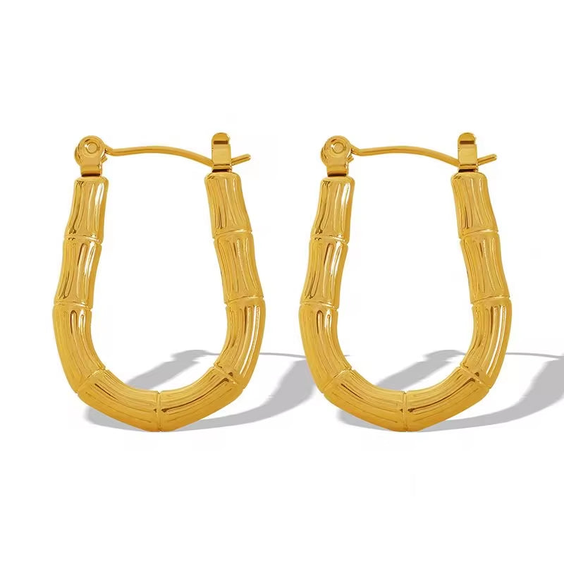 JEWELRY EH172 French Bamboo Curved Earrings Buckle Stainless Steel U Shape Earrings Hoop Daily Hundred Earrings My Store