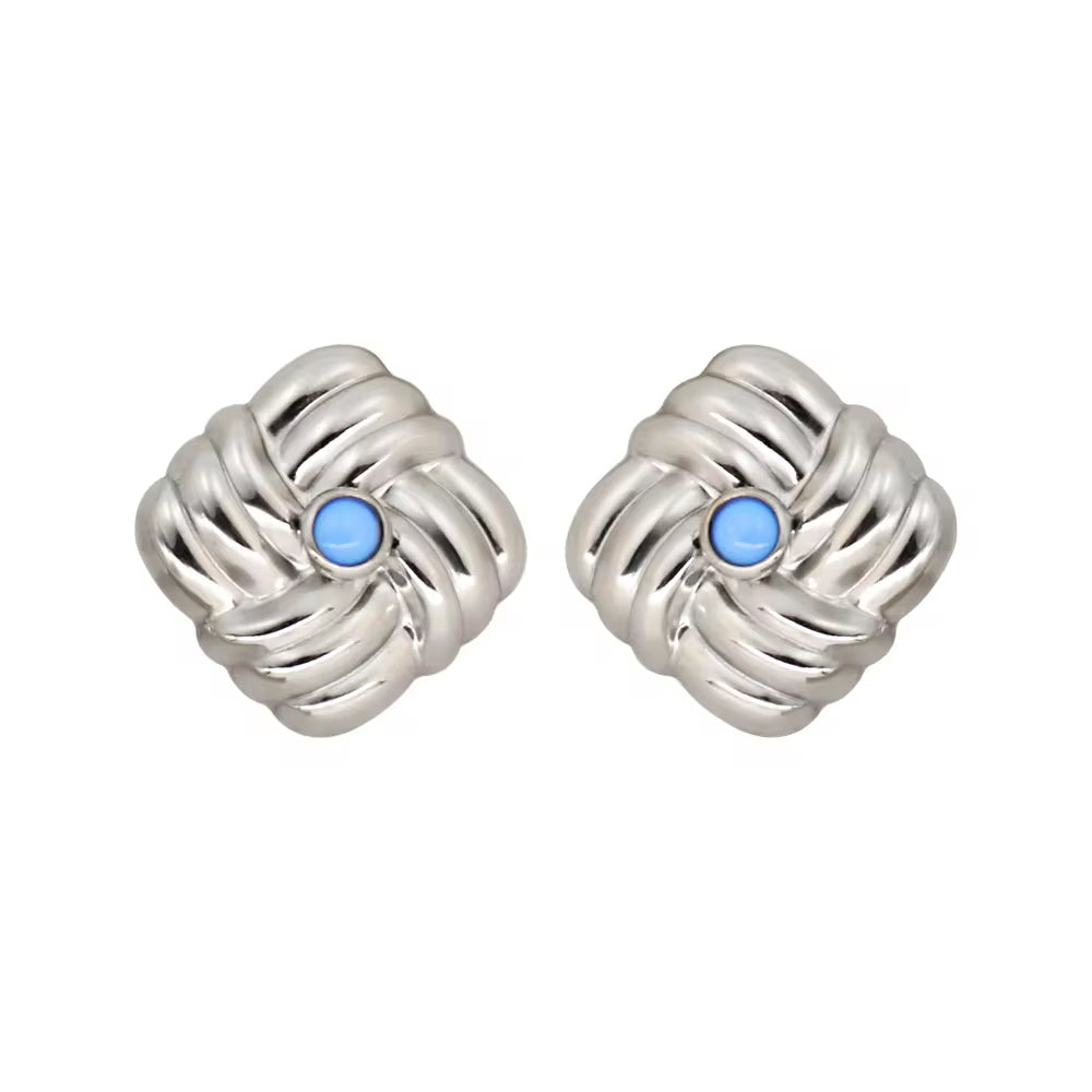 Classic Textured Geometric Stainless Steel Ear Stud Girl Women'S Golden Jewelry Square Knot Earrings Wholesale My Store