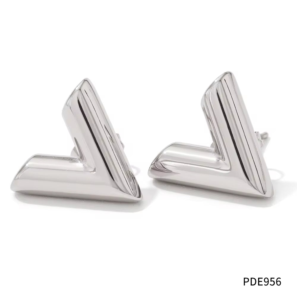 Vacuum Plating Letter V Stud Earrings Chic No Fade V Shape Stainless Steel Earrings for Women Girls My Store