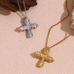 Hammered Cross Necklace 18K Gold Plated Jewelry Waterproof 316L Stainless Steel Titanium Jewelry My Store