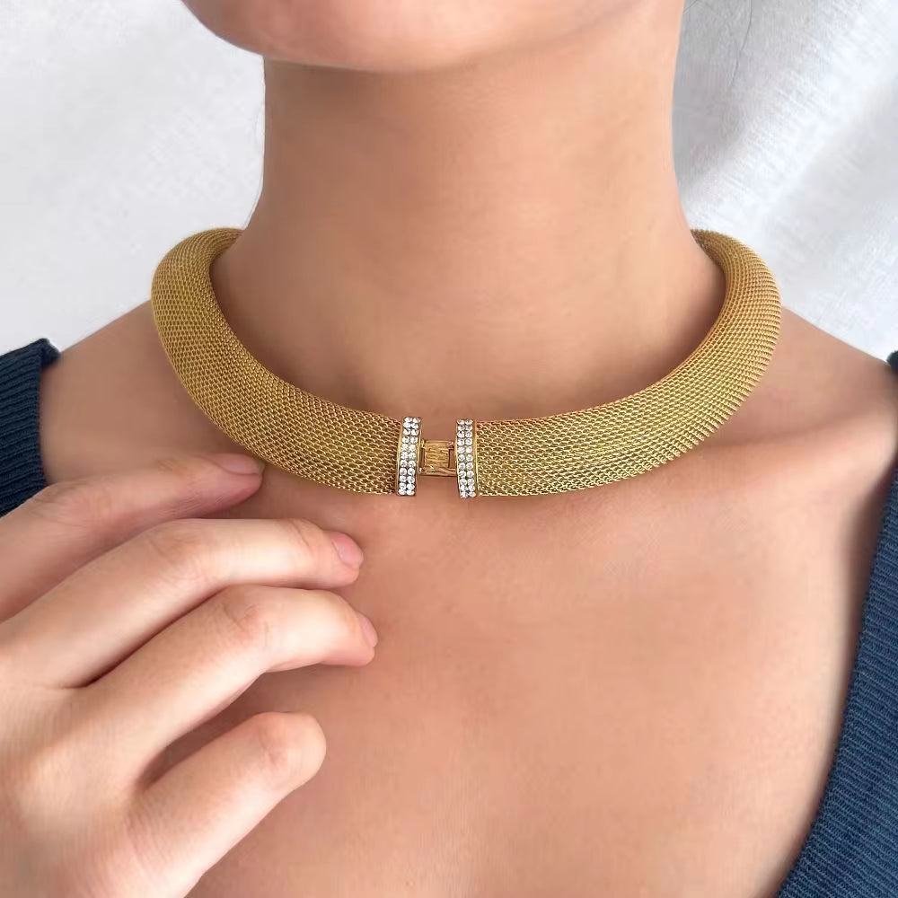 Luxury Chunky Mesh Stainless Steel Choker Necklace Fashion Women'S PVD Plated Gold Silver Color Jewelry Waterproof My Store