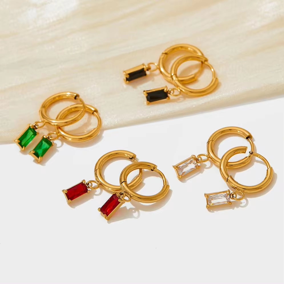 Exquisite 18K Gold Plated Stainless Steel Rectangle Zircon Drop Earrings Bling Crystal Rectangle Earring for Women My Store