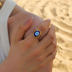 Jewelry 18K Gold Plated Three Layer Eye Ring Stainless Steel Blue Enamel Evil Eyes Stacking Rings My Store