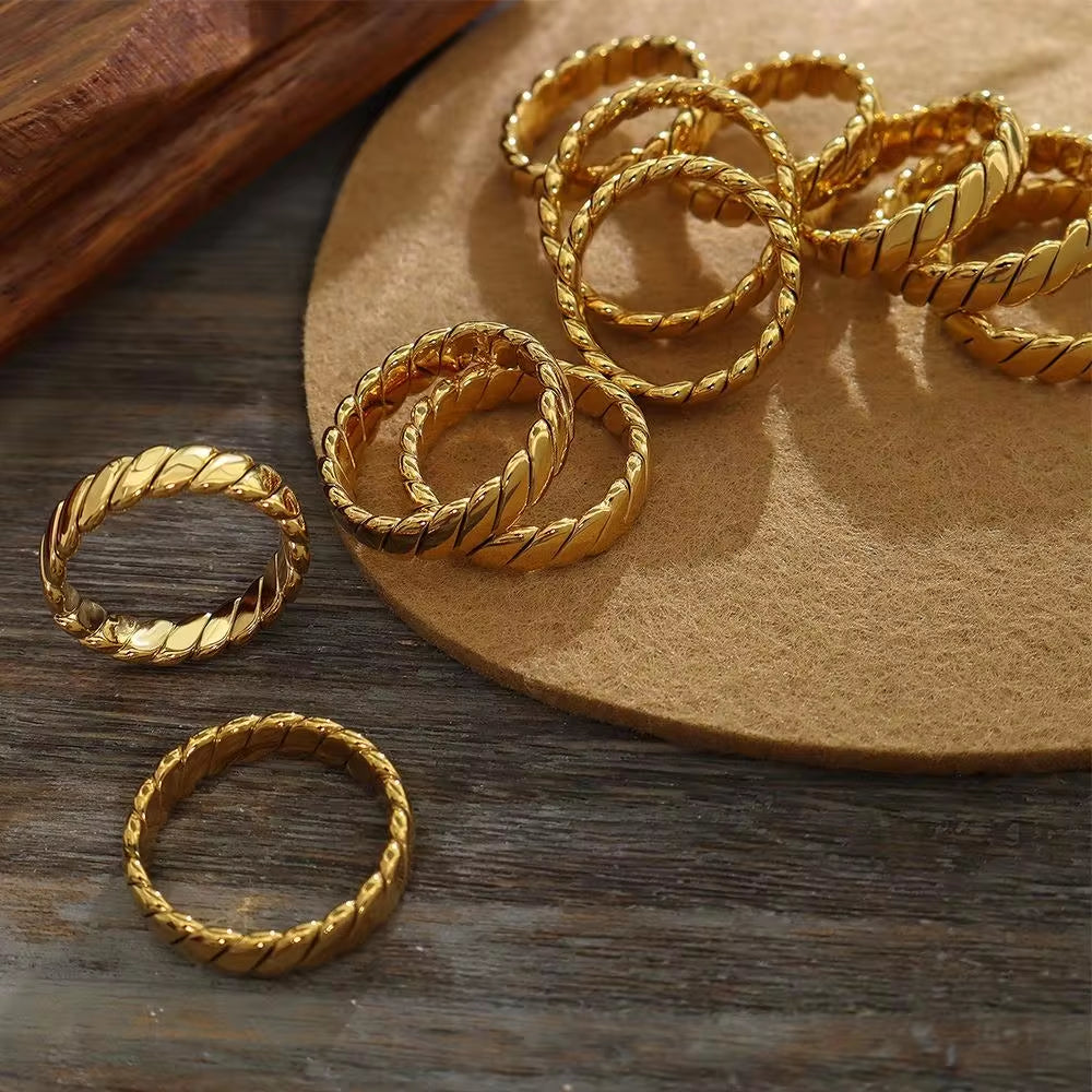 Luxury Fashion Geometric Plain Women Ring Stainless Steel 18K Real Gold Plated Twist Finger Rings Jewelry My Store