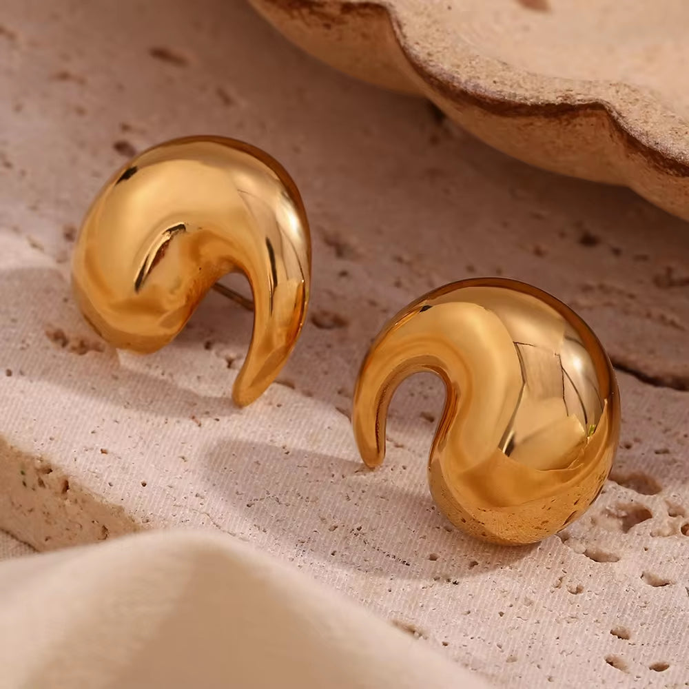 Winding Water Wave Stud Earrings for Women Gold Plated Earrings 316L Stainless Steel Jewelry My Store