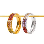 Classic Hot Sell Double Layer Square Crystal Pave Multicolor Stainless Steel Ring Colorful Diamond Rings Jewelry Wome My Store