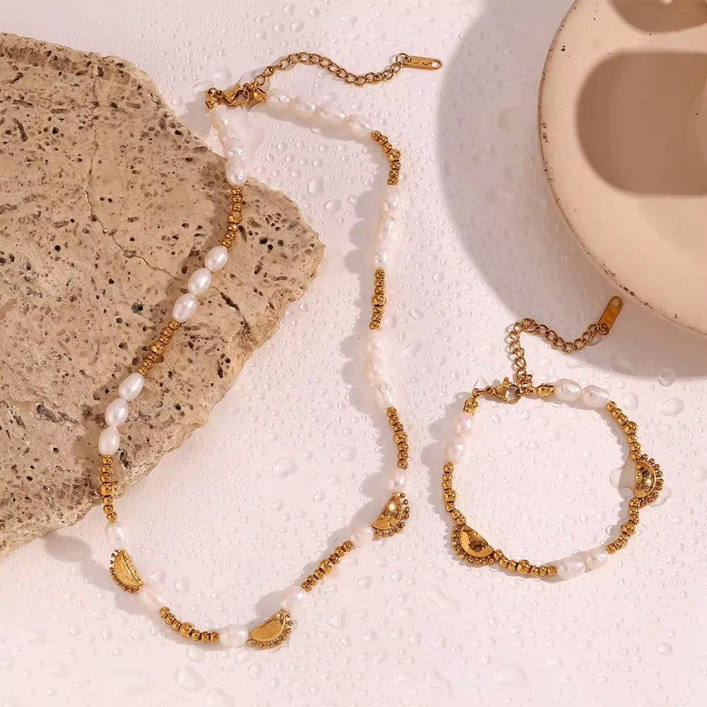 Fresh Water Pearl Chain Choker Necklace Gold Plated Jewelry Tarnish Free Stainless Steel Necklace My Store