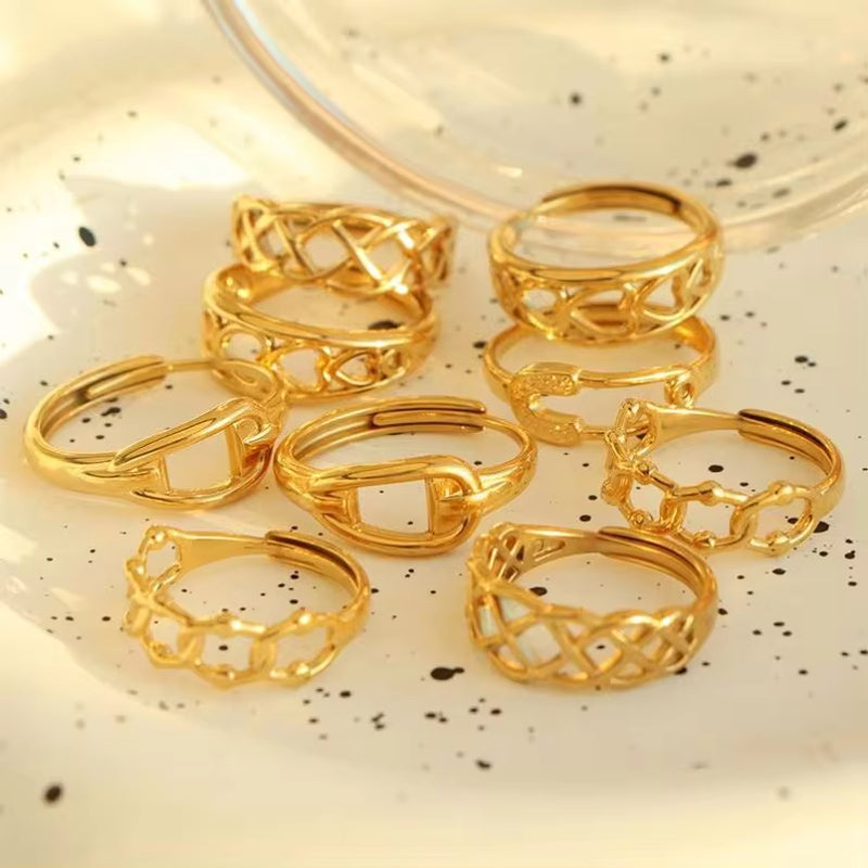 JEWELRY JZ06-11 Japan and South Korea Simple Stainless Steel 18K Gold Hollow Geometric Lines Open Ring for Women My Store