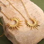 Minimalist 18K Gold Plated Geometric Pendant Necklace Stainless Steel Sunburst Necklace Waterproof Jewelry My Store