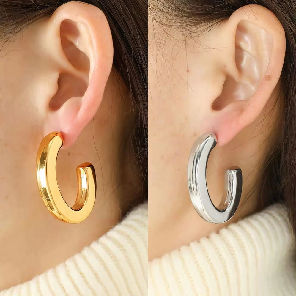 JEWELRY EH283 French Glossy Design C-Shaped Earrings Stainless Steel 18K Gold Plated Earrings My Store