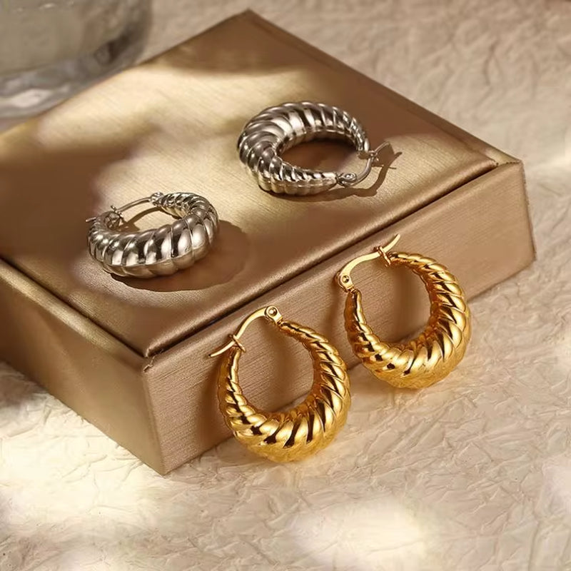 Wholesale Waterproof 18K PVD Stainless Steel Chunky Hollow Croissant Hoop Earring Statement Earring FJER0002 My Store