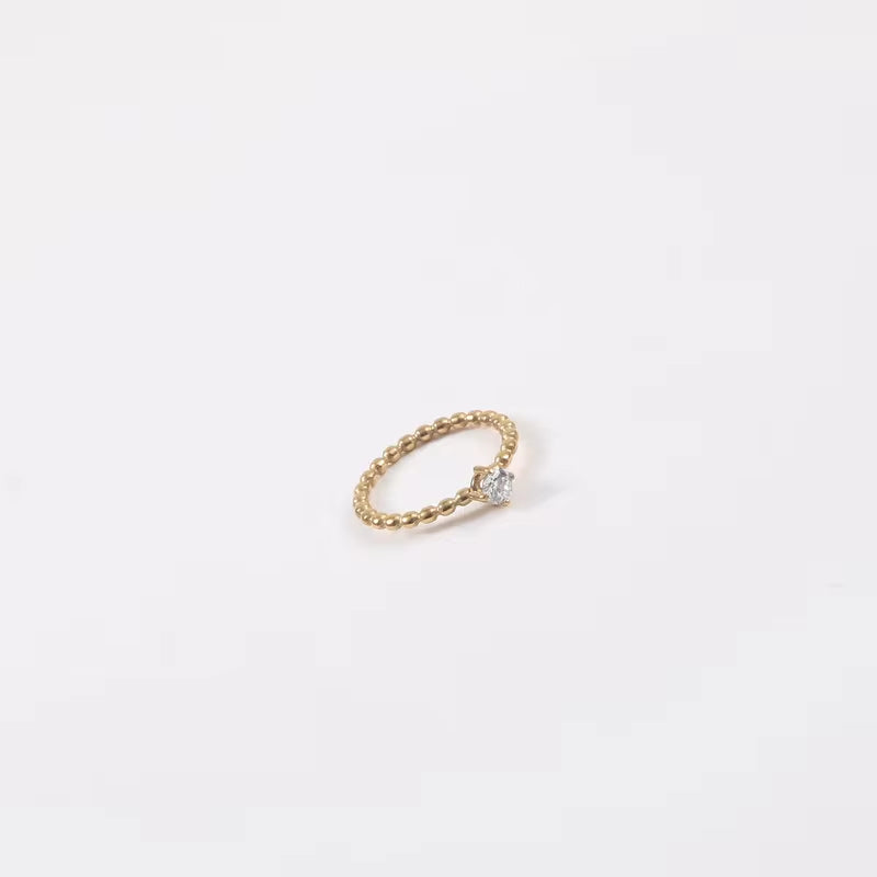 Stainless Steel 18K Gold Plated Cubic Zirconia Beaded Ring Minimal Bohemian Stacked CZ Stone round Shaped Ring My Store