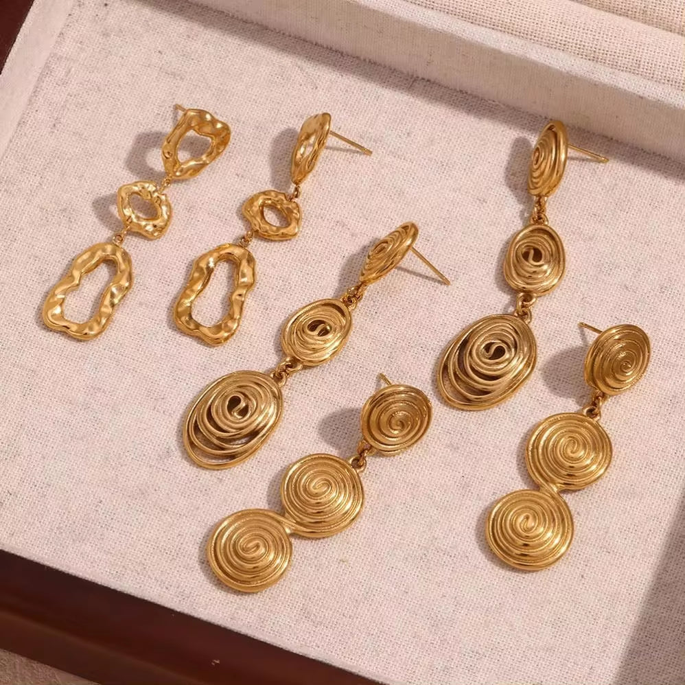 Minimalist Earrings Set Gold Plated Tassel Earrings Hammered Winding Stud Earrings Stainless Steel Jewelry My Store