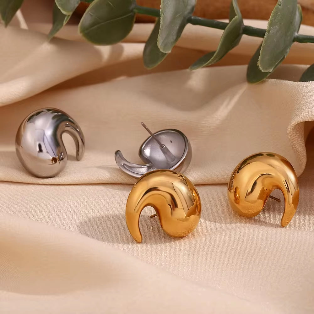 Winding Water Wave Stud Earrings for Women Gold Plated Earrings 316L Stainless Steel Jewelry My Store