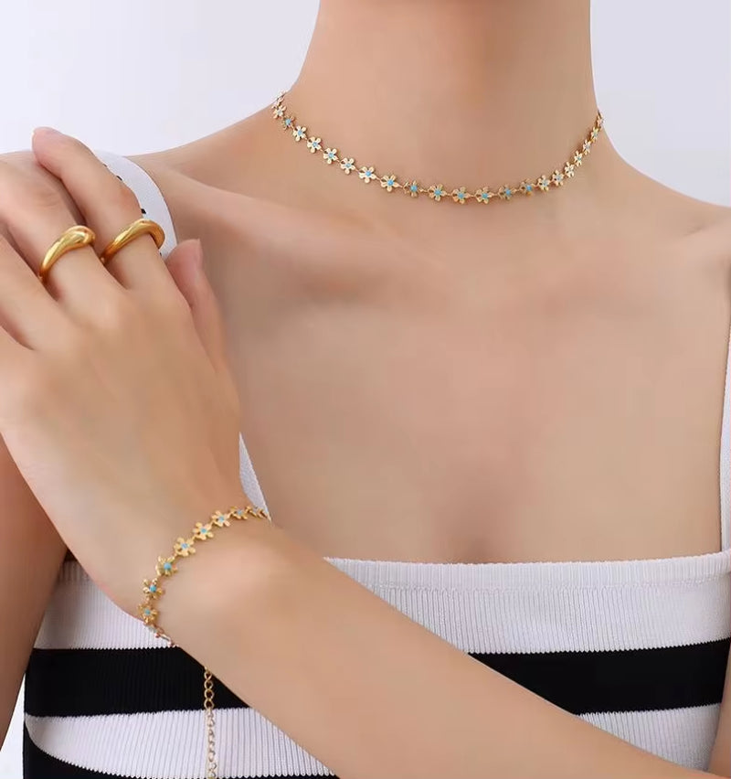 Custom Latest Designs 18K Gold Plated Stainless Steel Enamel Flower Bracelet Bangles Jewelry My Store