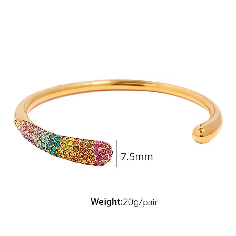 JEWELRY SZ25-6 Fashion Colorful Rhinestone Bracelet Senior Sense Imitation Pearl Bangle Stainless Steel Plated 18K Gold My Store