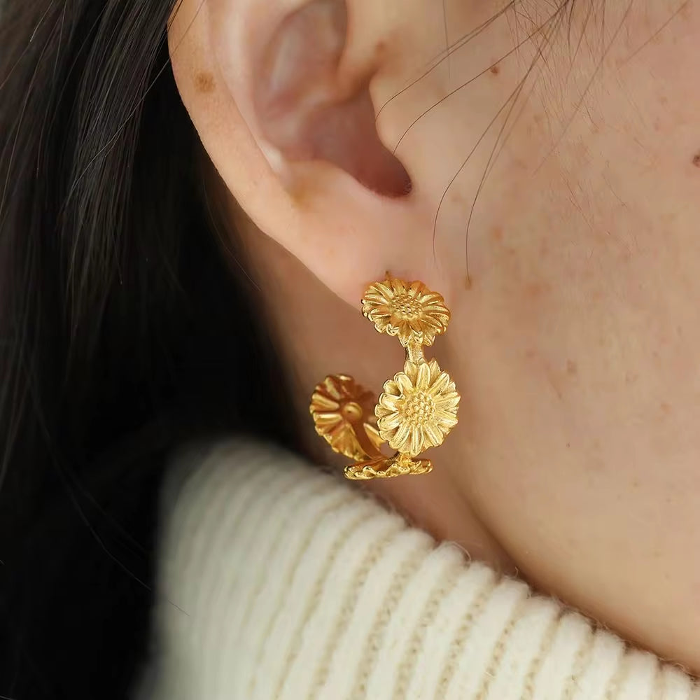JEWELRY EH249 Chinese Factory Floral Textured Earrings C Stud Earrings Fashion Daisy Flower Earrings My Store
